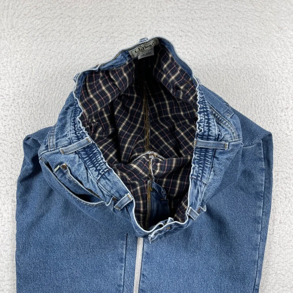 LL Bean‎ Flannel Lined Jeans Mens 37x29 (Fits 34x25) Blue Comfort Waist Casual - Picture 8 of 10